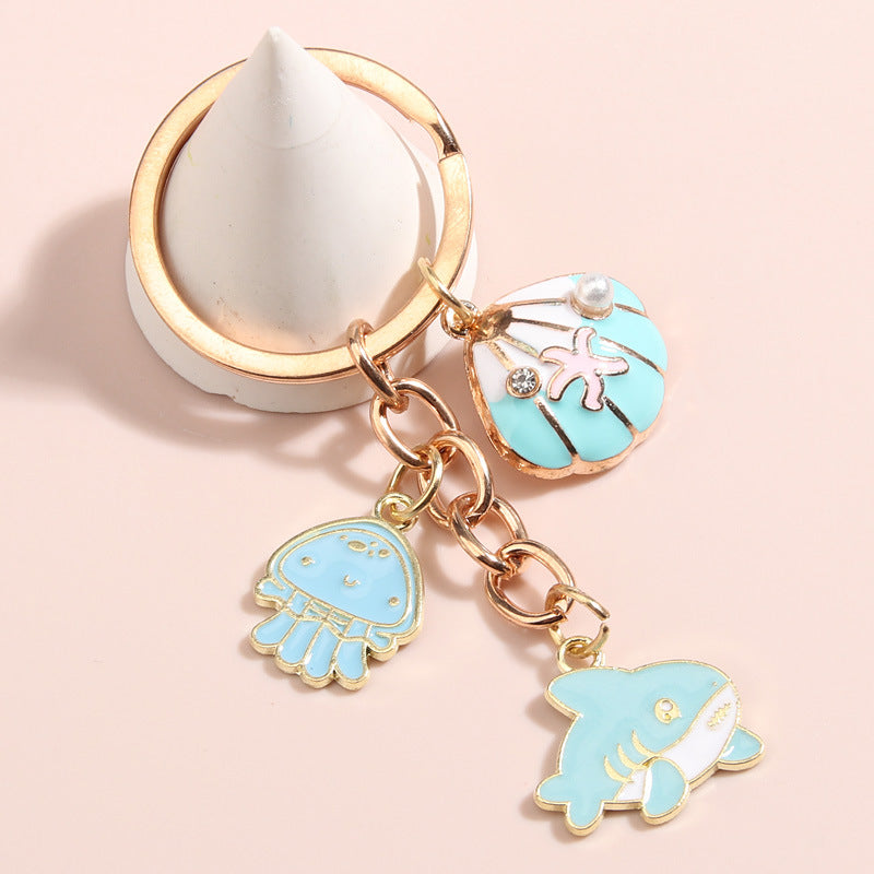 Wholesale Shell Starfish Alloy Drip Oil Keychain